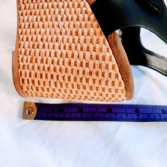 Toms Tropez Jute Wedge Slingback Sandal Platform Black Suede Heels - Picture 12 of 14